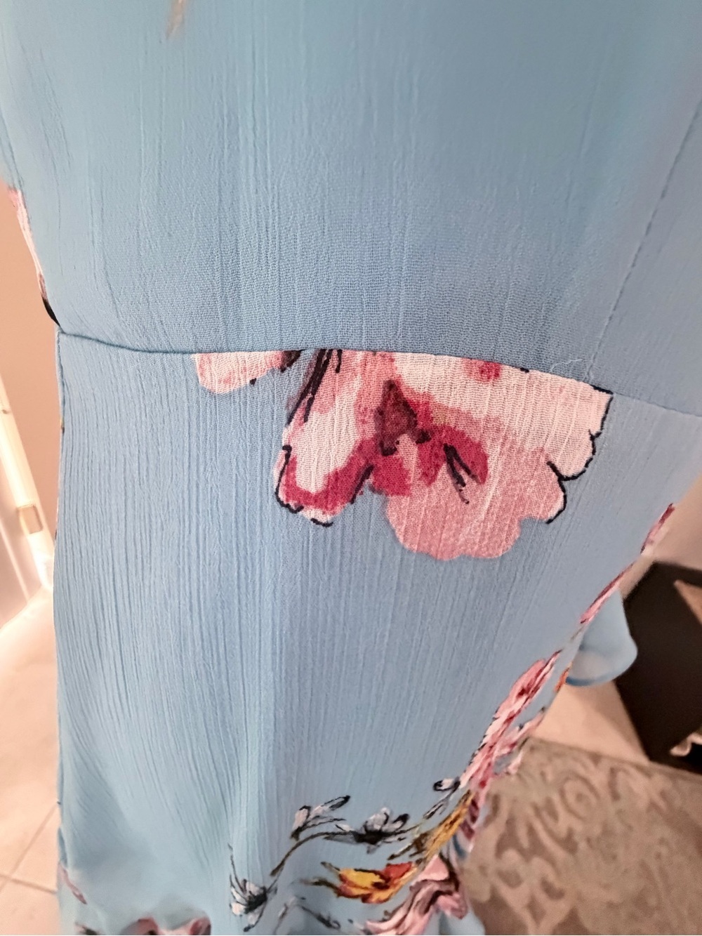 Avec Les Filles Sky Blue Floral Ruffle Midi Dress - Picture 4 of 8